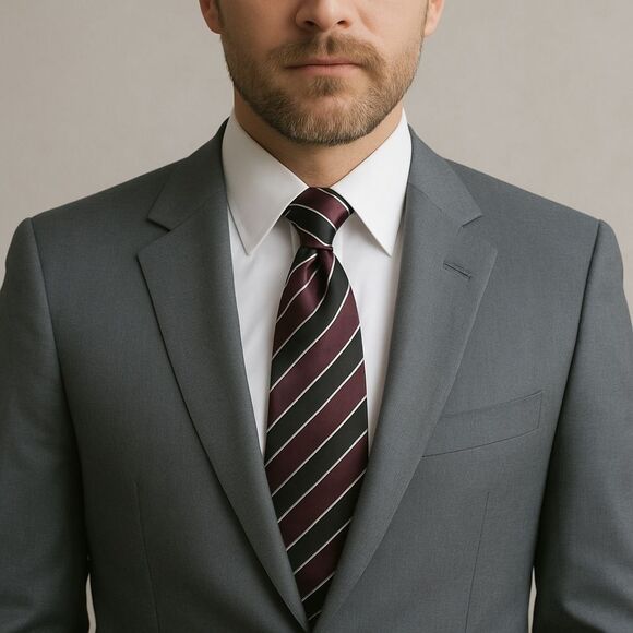 IZOD Burgundy Black & Silver Stripe Silk Tie Necktie Office Party Interview Upgr - Picture 1 of 3
